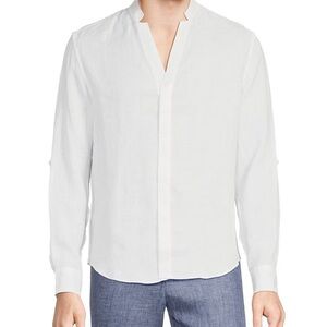 Murano Baird McNutt classic fit mandarin collar long sleeve linen shirt XL white